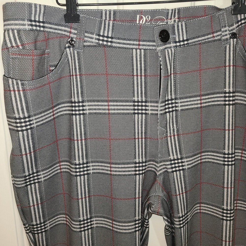 DG2 Diana Gilman Plaid Jeans Womens XL Gray Black Stretch Career Casual